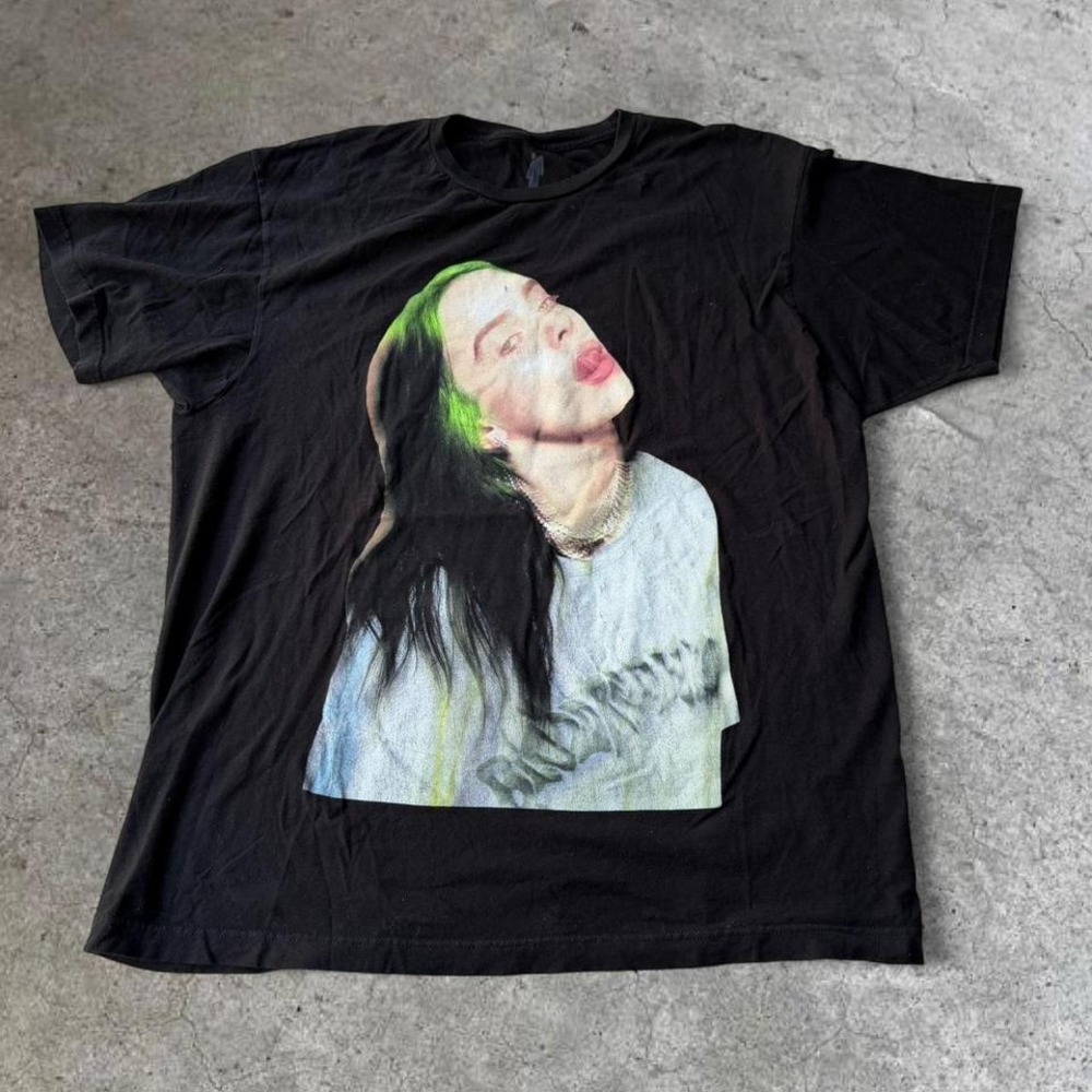 Billie Eilish Black Graphic T-Shirt XL Green Hair Portrait‎ Concert Merch Tee